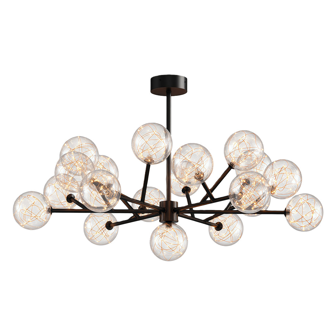Modern glass globe chandelier in black oxide with dramatic glass sphere layout