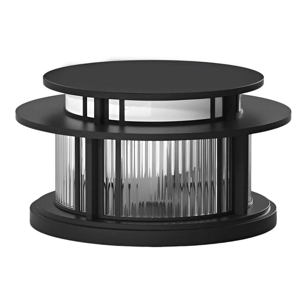 Black pillar solar light isolated on white background front view.