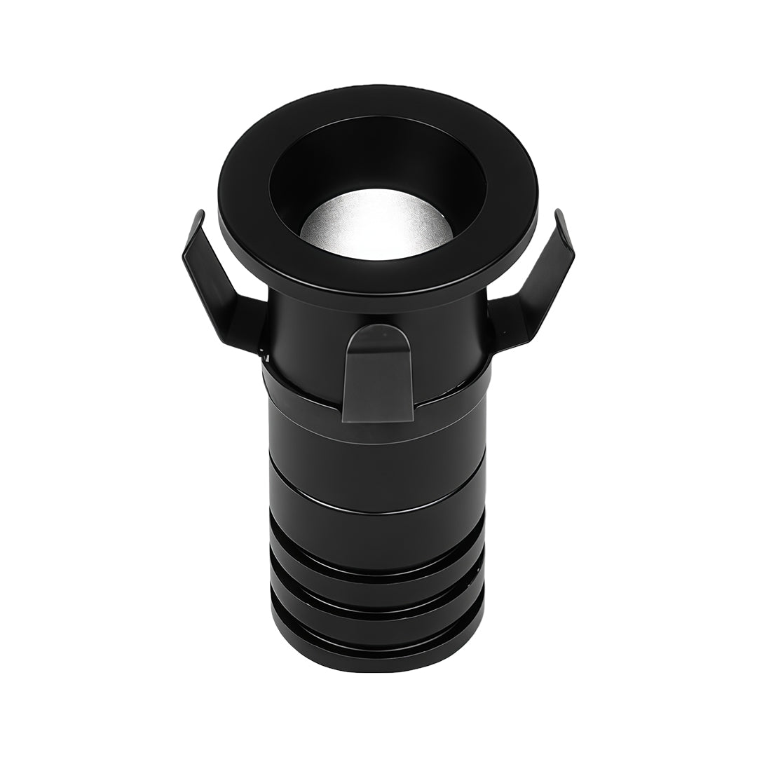 Black recessed ceiling spotlight featuring adjustable directional housing with anti-glare design.