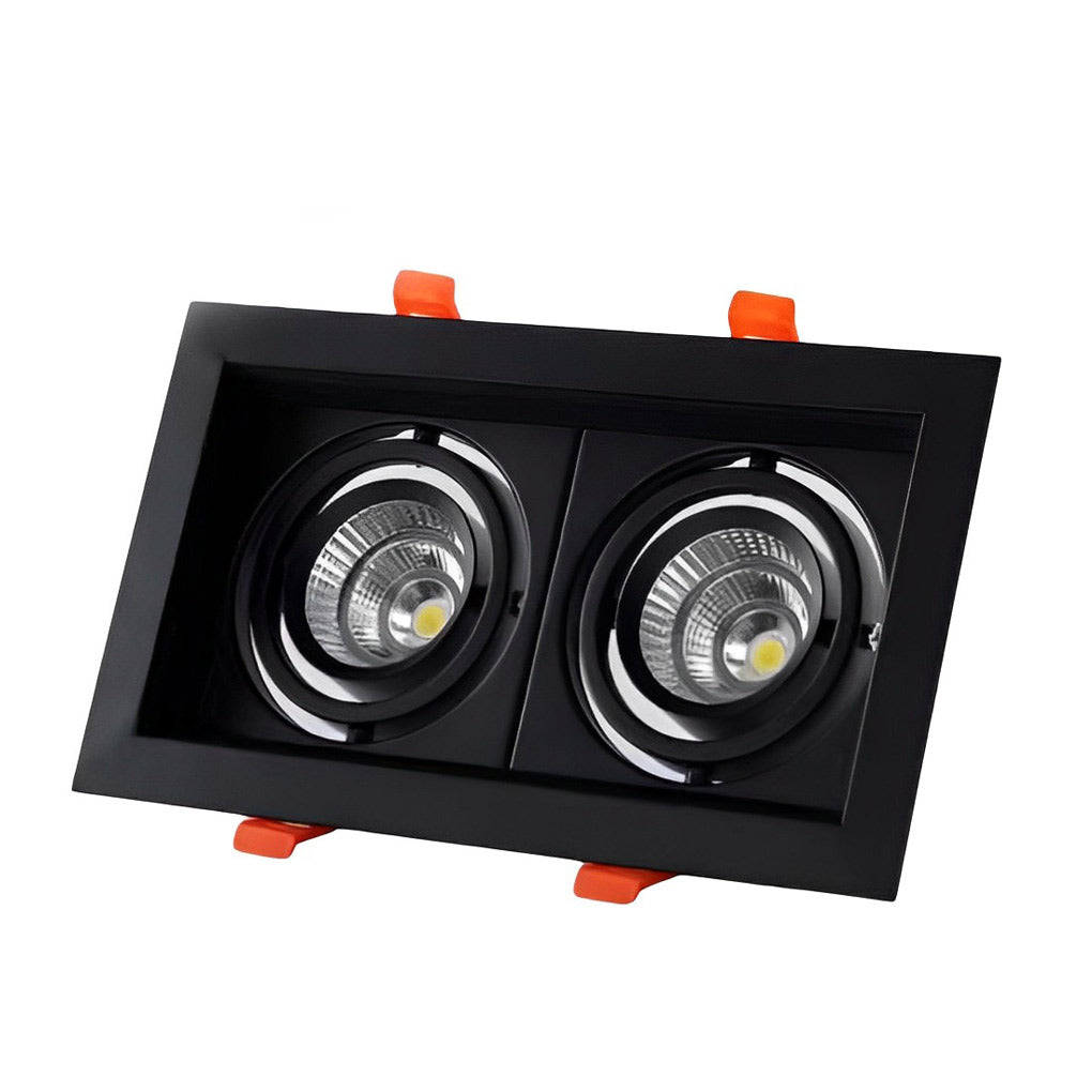 Black rectangular twin ceiling spotlight with modern recessed design.