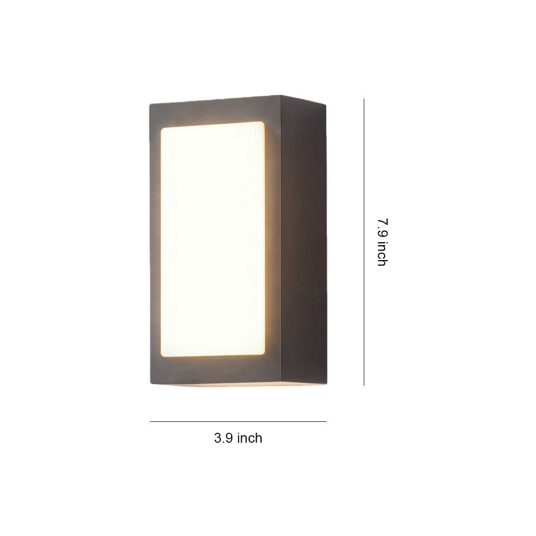 Black sconce wall lights with glass shade chandelier inspired design featuring rectangular frame with frosted diffuser and dimensions.