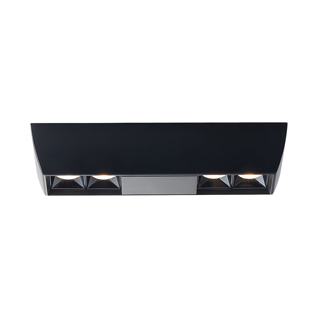 Black surface-mounted fixture with two sets of anti-glare square downlights, shown on a white background.