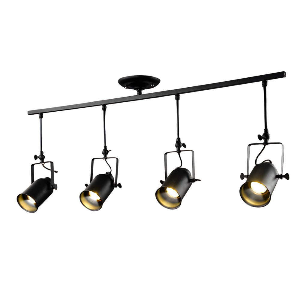 Black track light fixture, showcasing its modern and industrial aesthetic.