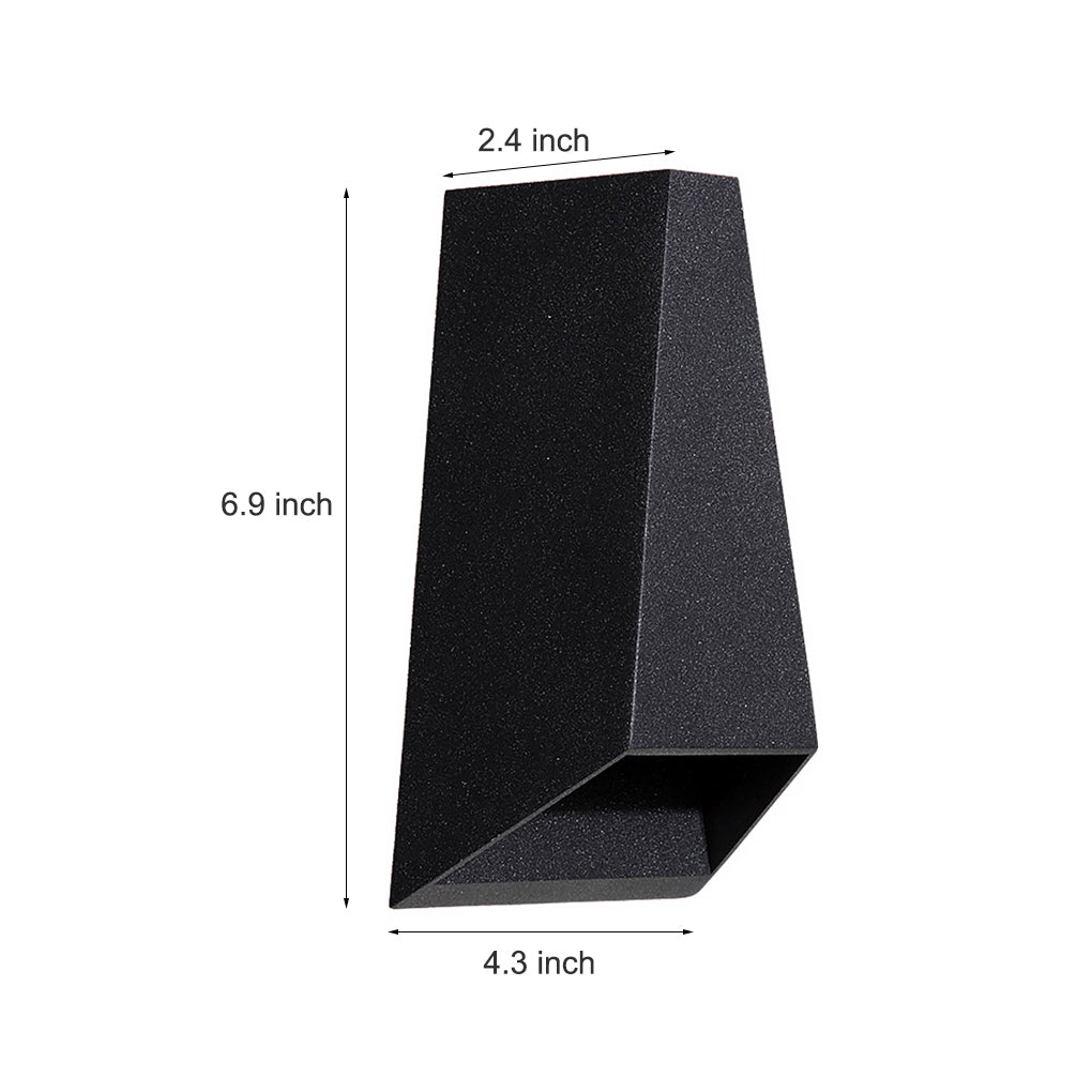 Black trapezoidal outdoor wall light fixture with dimensions 69x43x24 inches showcasing a sleek and modern design for up-down lighting