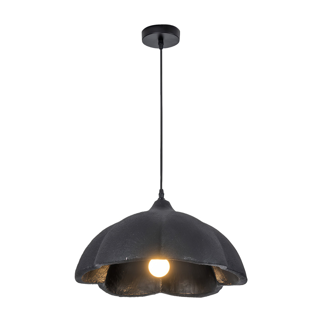 Black vintage metal pendant light with weathered matte finish and retro industrial charm.