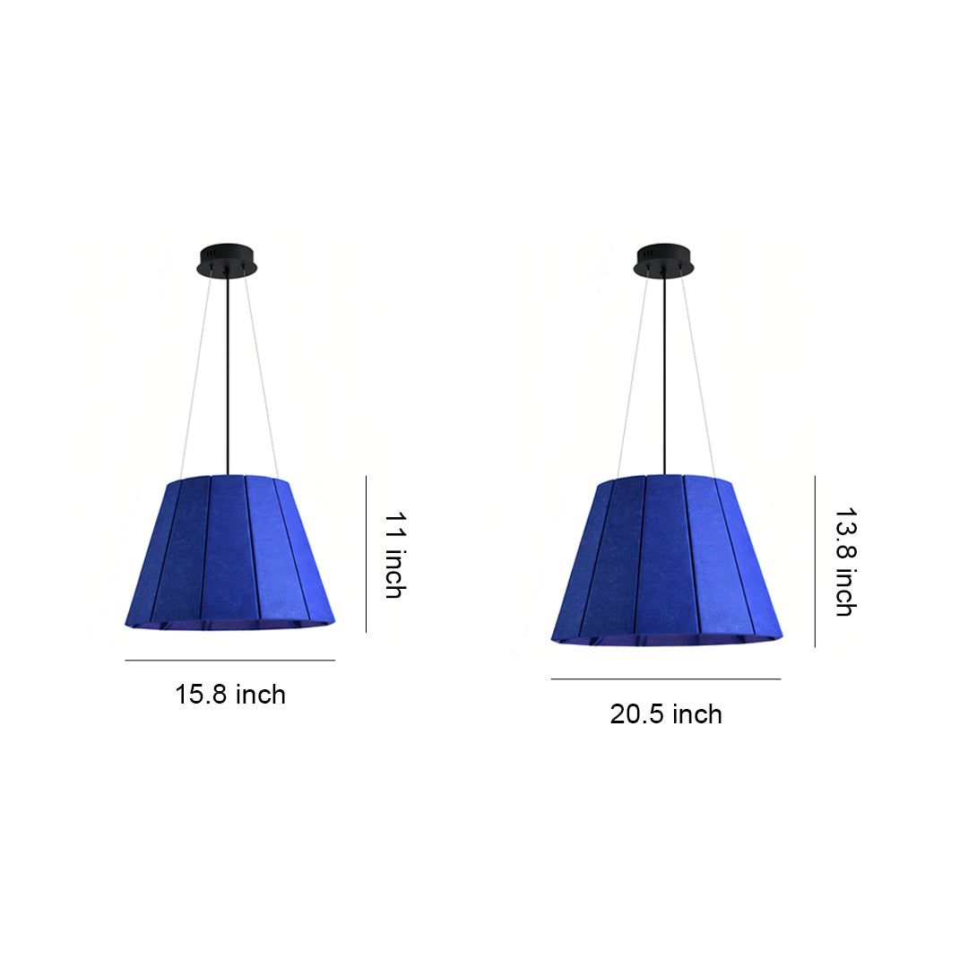 dimensions guide for blue industrial pendant light fixture small and large sizes