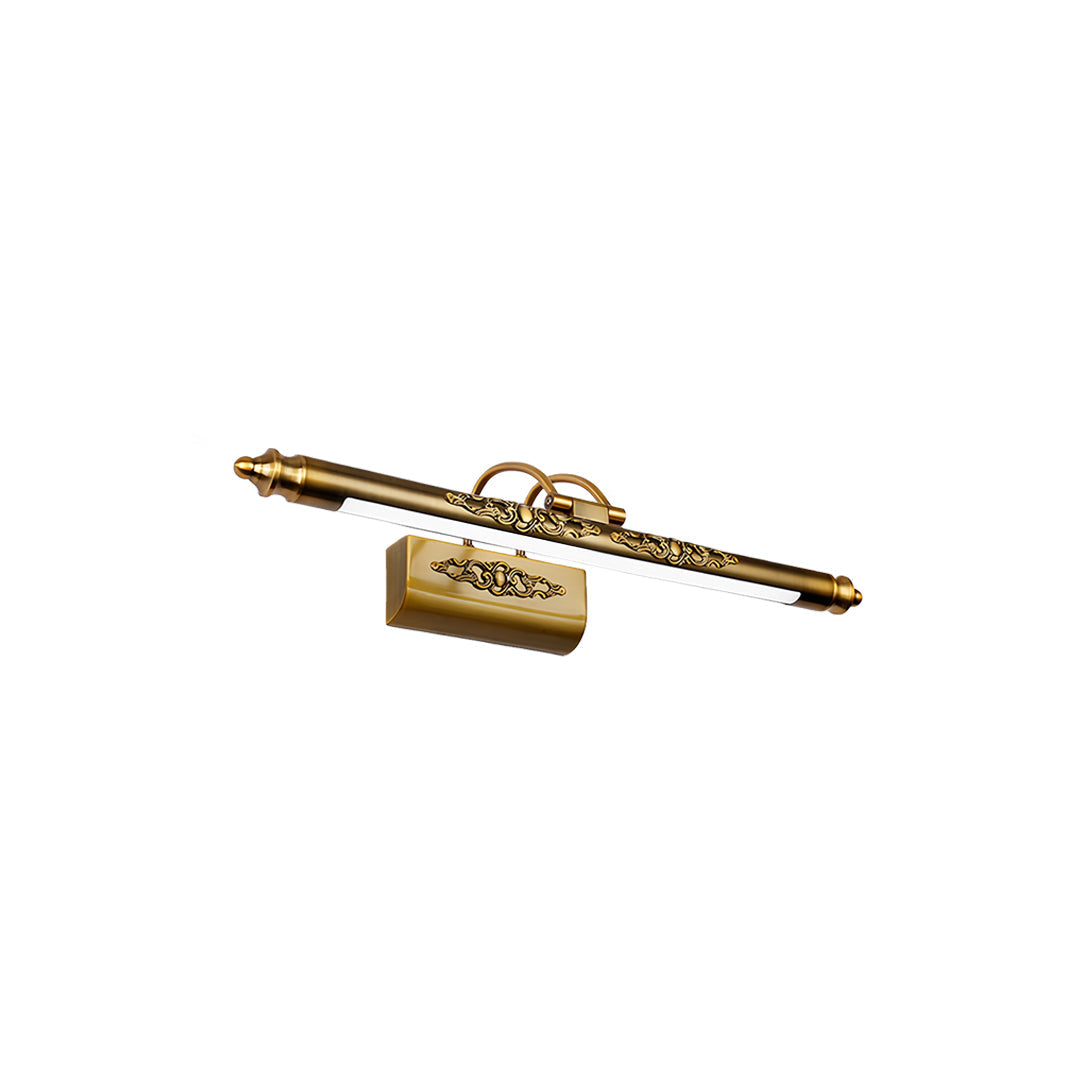Brass bathroom vanity light fixtures with decorative crystal accents and linear LED design
