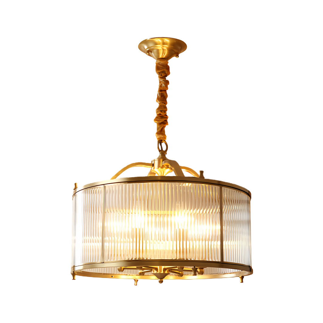 Brass semi flush mount ceiling light with elegant crystal rod shade and gold finish hardware