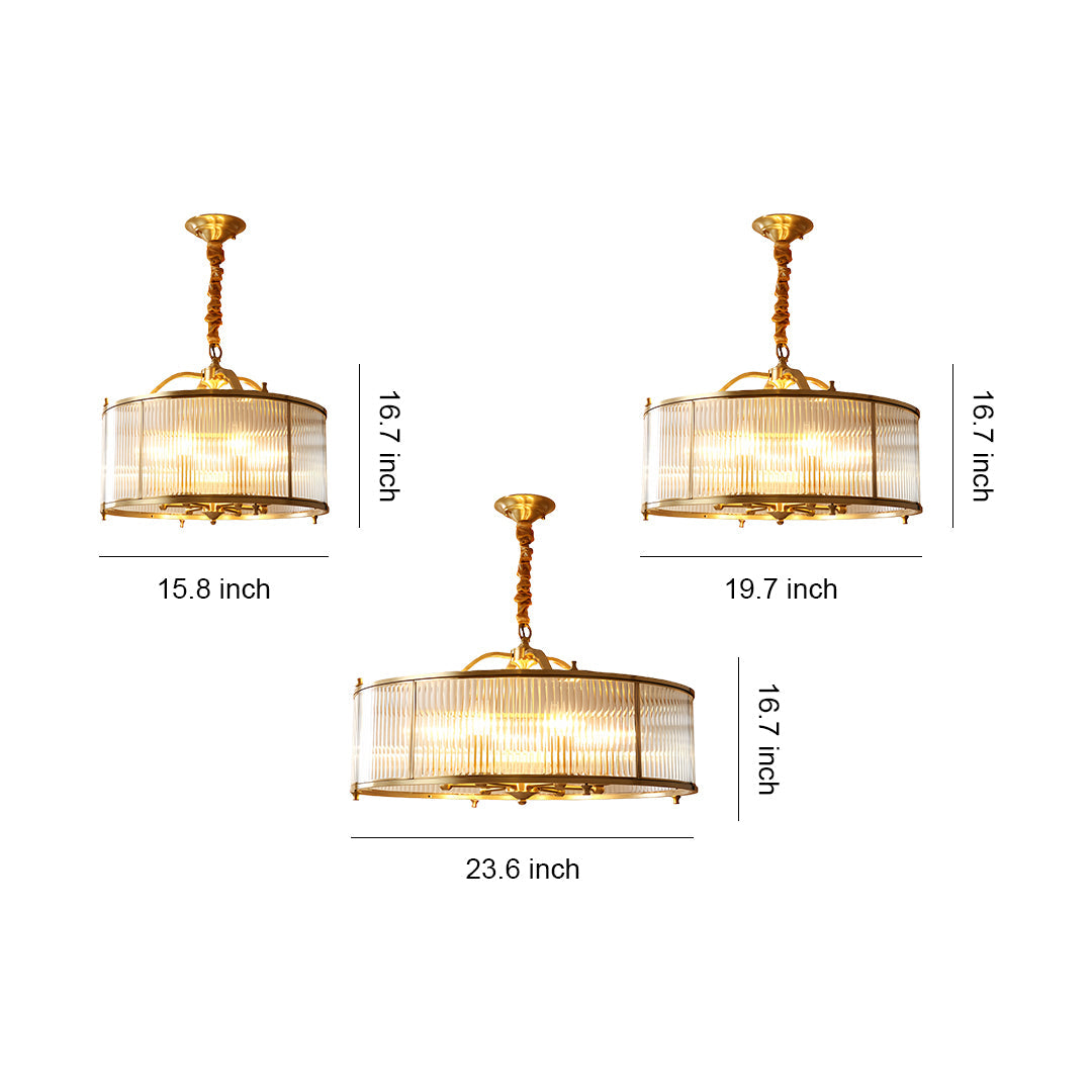 Size specification chart displaying three brass semi flush mount ceiling light variations with measurements
