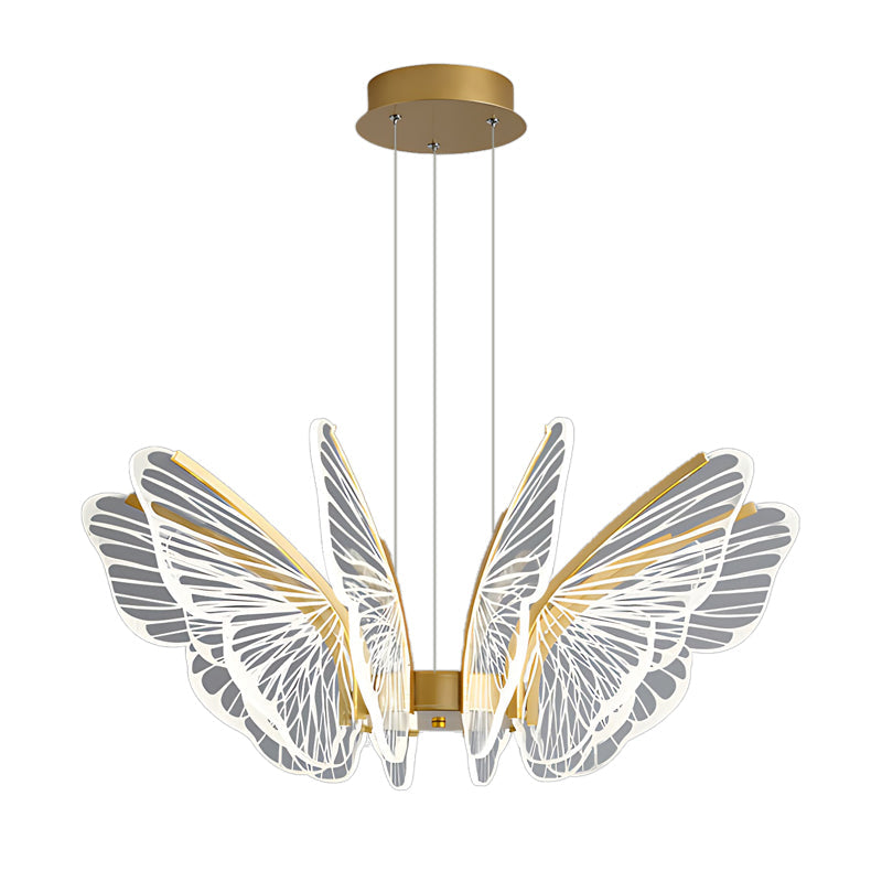 Butterfly pendant light dimensions, front view with size specifications for 8-wing.