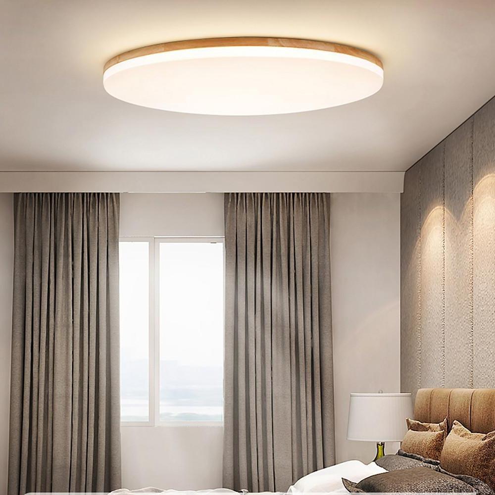 Circular Minimalist Flush Mount Dining Room Light Wood Acrylic LED Ceiling Lights