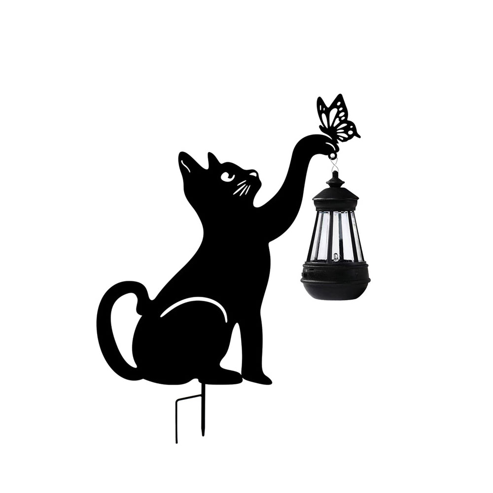 Cat silhouette light in white background, front view of the minimalist design.