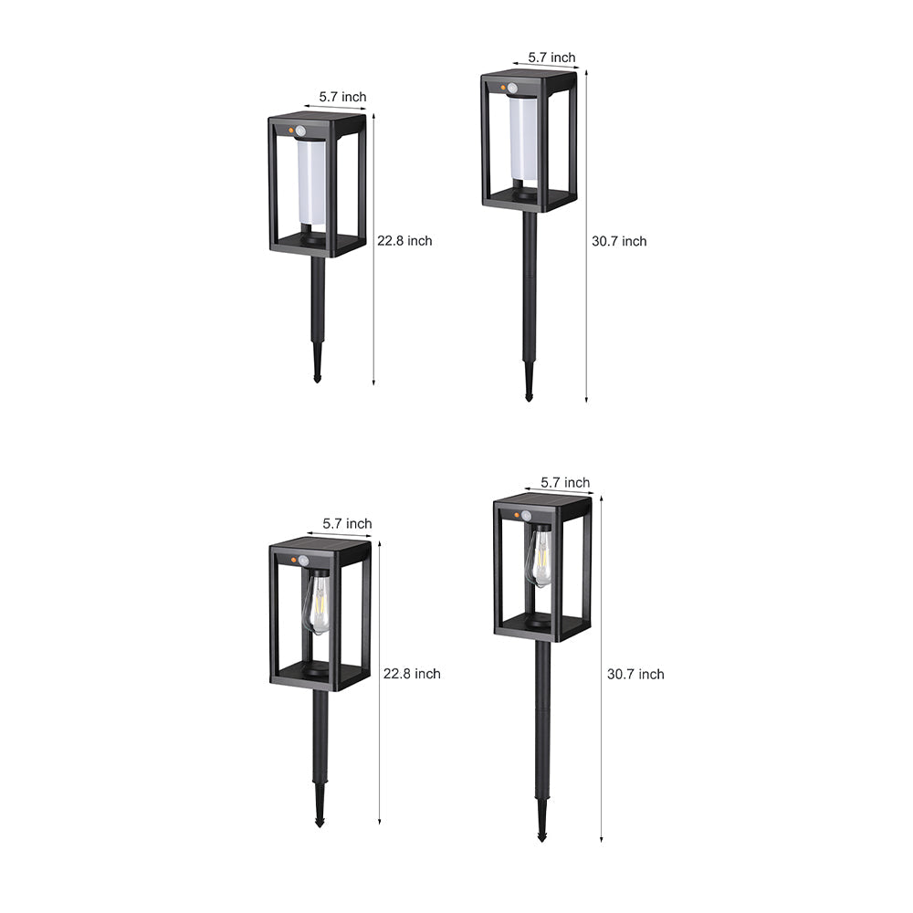 Technical specification chart showing dimensions and measurements for various garden stake light models