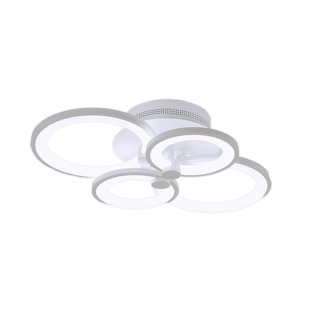 Ceiling canopy detail highlighting ventilation holes of energy efficient multi ring ceiling lights.