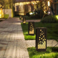 Rectangular Resin and Steel Garden Light with Carved Floral Lampshade