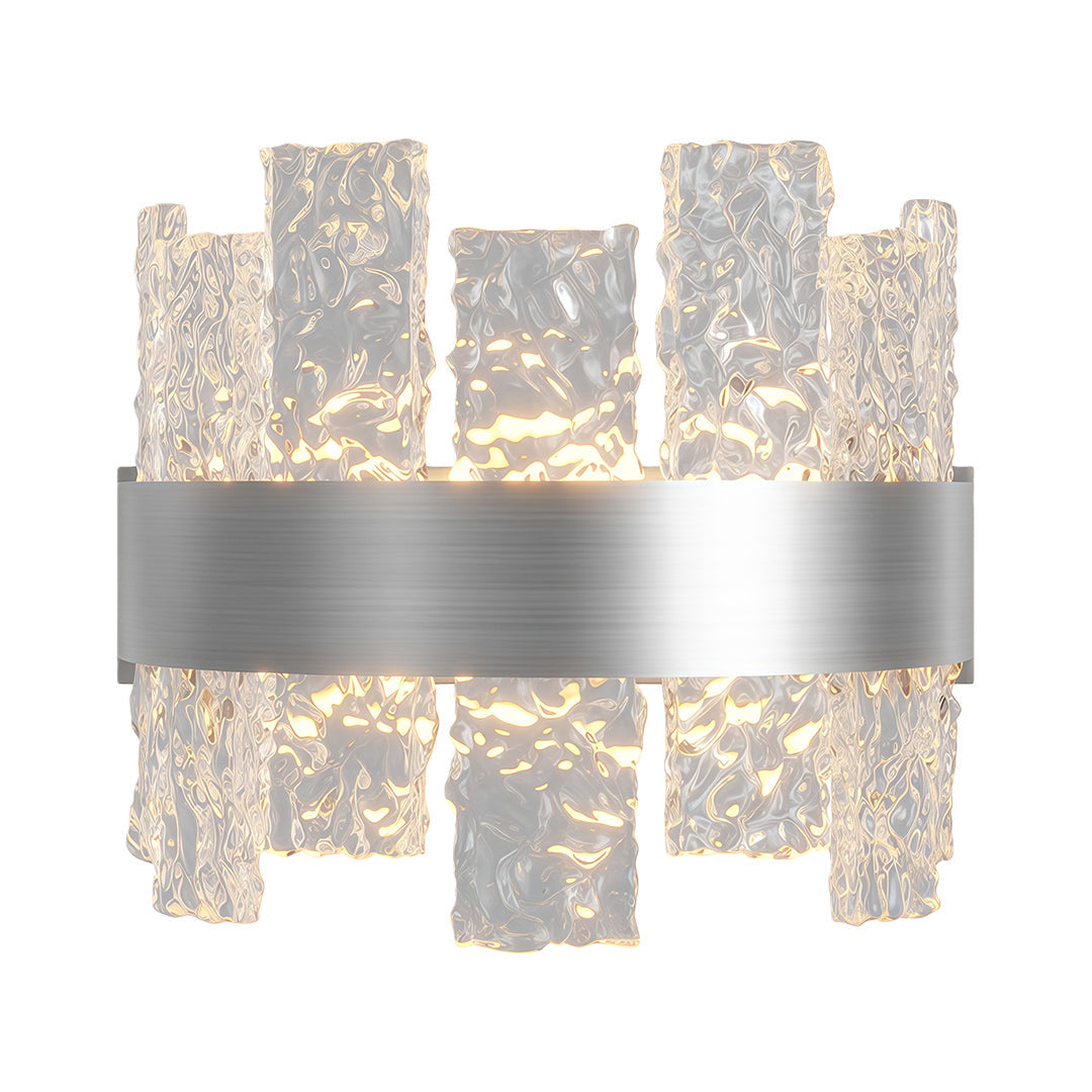 Modern forms chandelier featuring chrome finish with crystal glass panel design