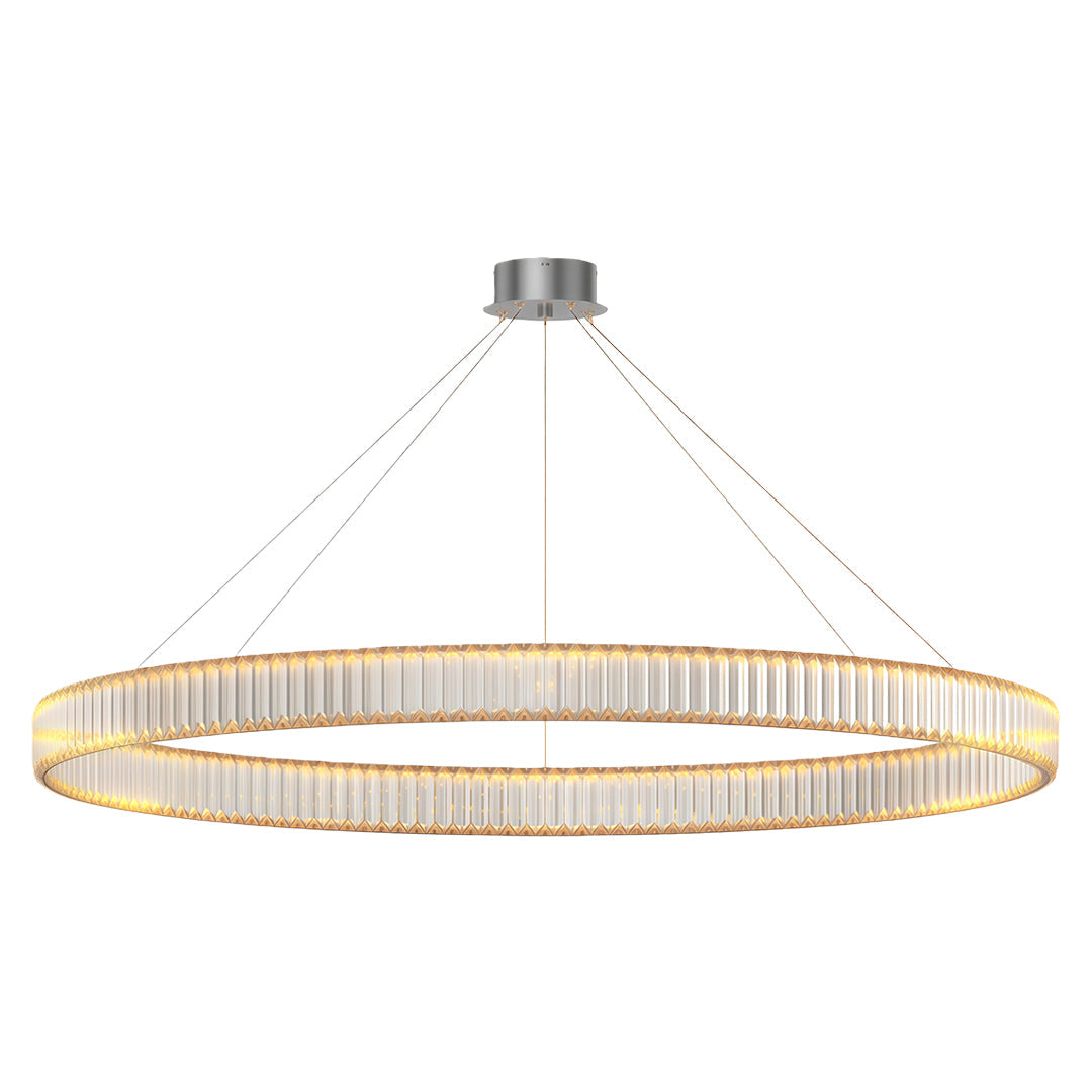 Unique modern chandeliers in chrome with single-tier circular crystal glass design