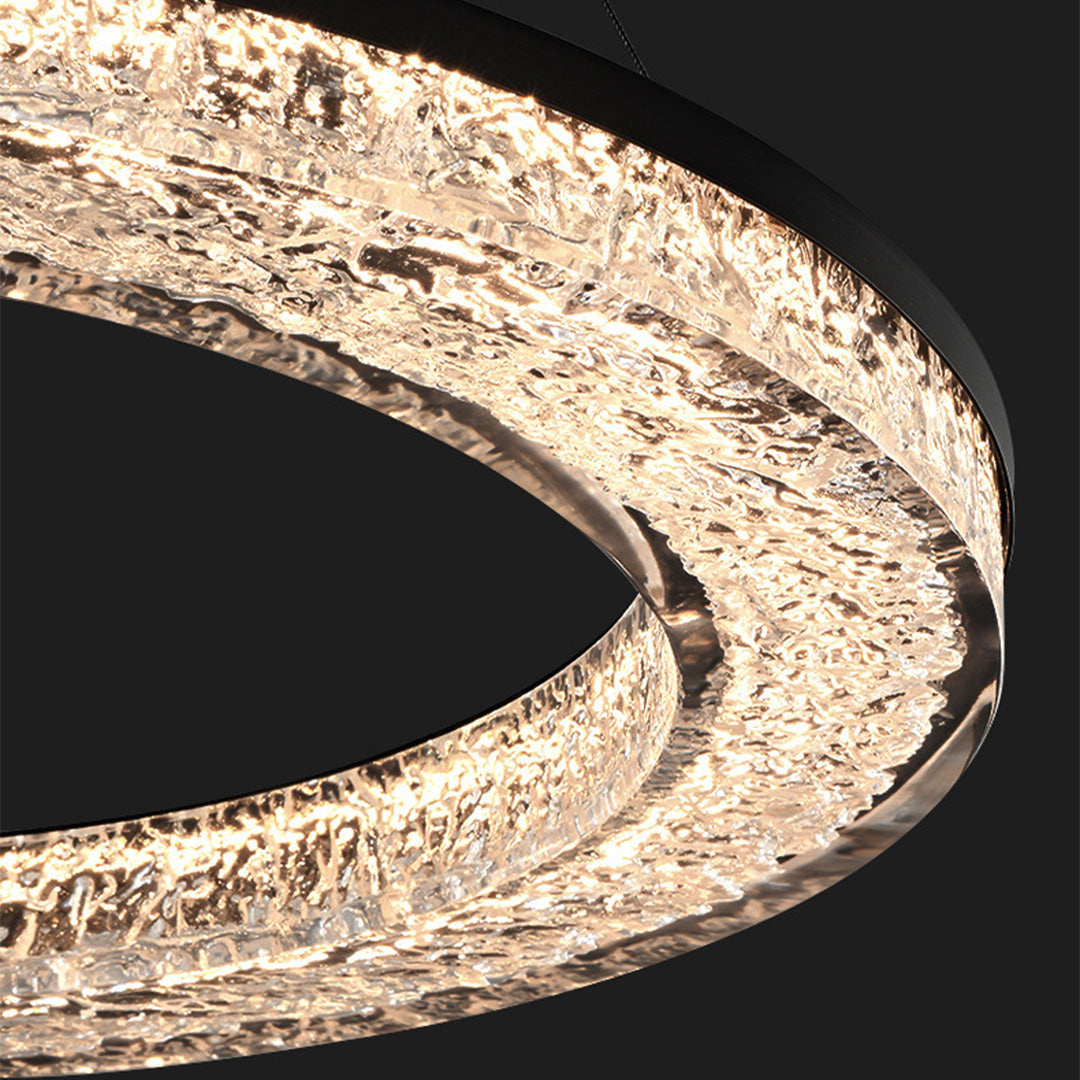 Circle pendant light crystal ring with crushed ice texture delivers bright, stylish lighting for modern homes.