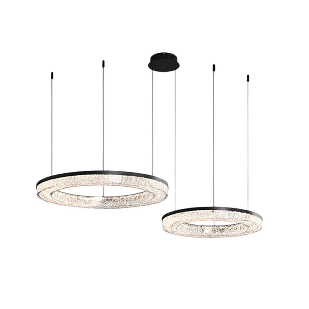 Circle pendant light crystal ring with crushed ice texture offers sophisticated lighting for dining areas and living rooms.