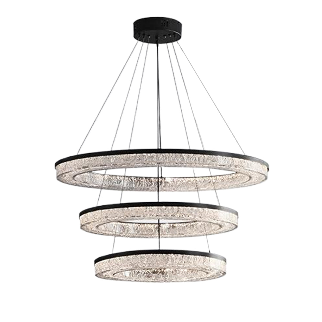 Circle pendant light crystal ring with crushed ice texture brings modern luxury and radiant light to your home décor.