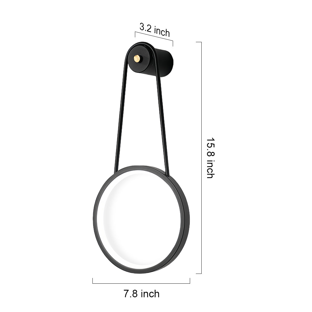 Technical drawing specifications for circular hanging LED lights for landscaping with precise measurements