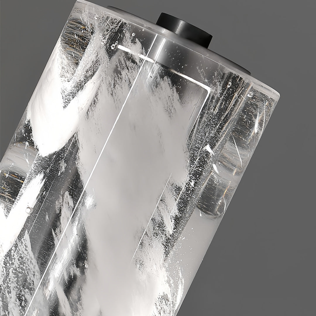 Close-up of crystal light pendants showcasing the intricate crystal patterns and modern design details.
