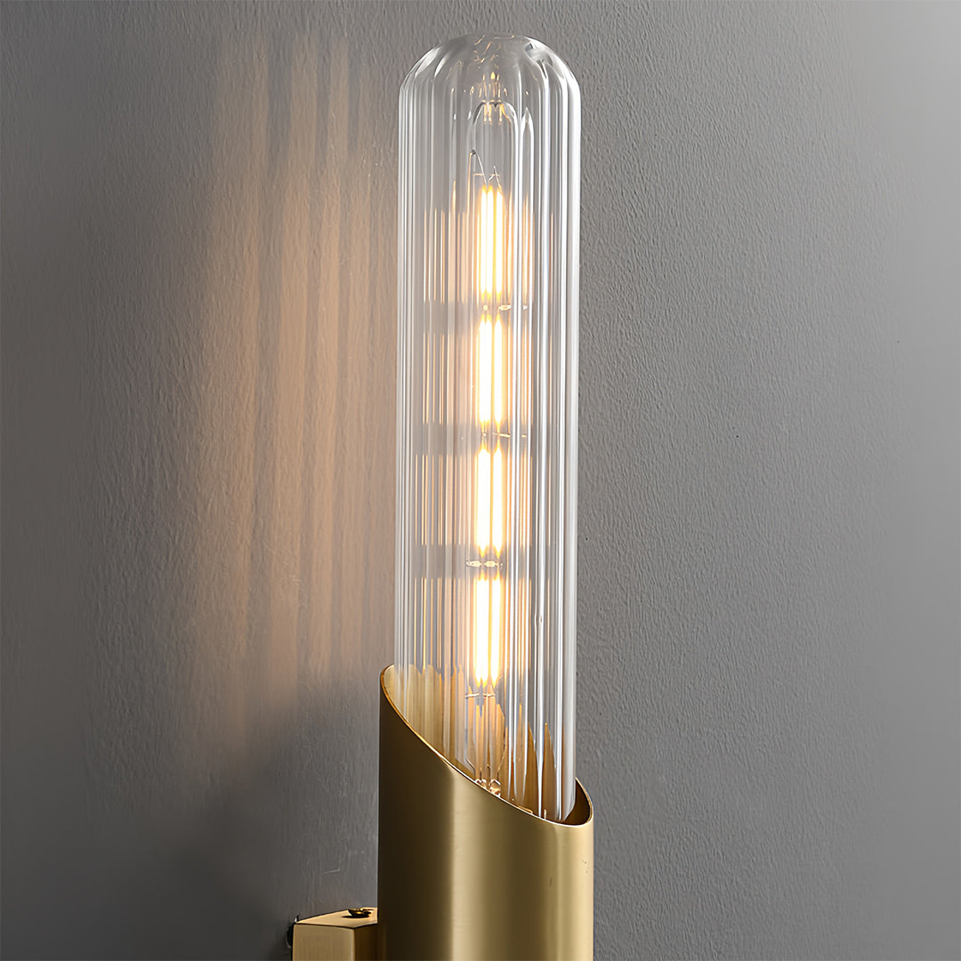 Close up of up down wall lights, showcasing the intricate design and dual-directional illumination.