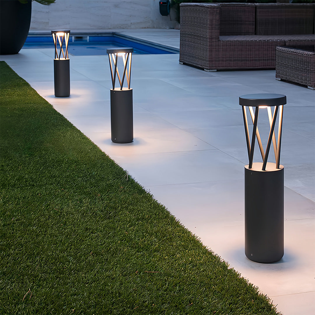 Close-up view of the black aluminum base of the bright path lights fixture, ensuring secure and stable ground mounting.