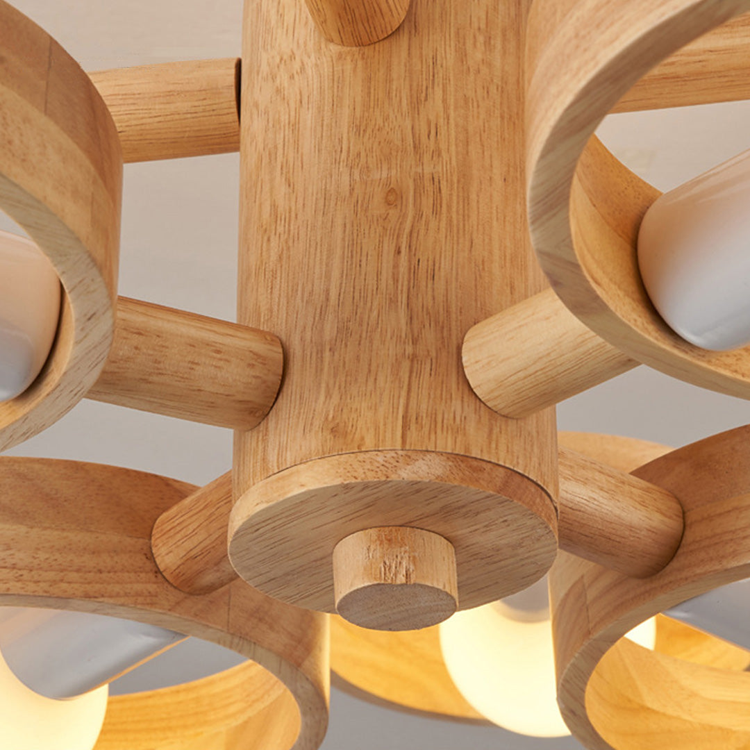 Close-up brass glass shade chandelier arm detail with individual wall light components