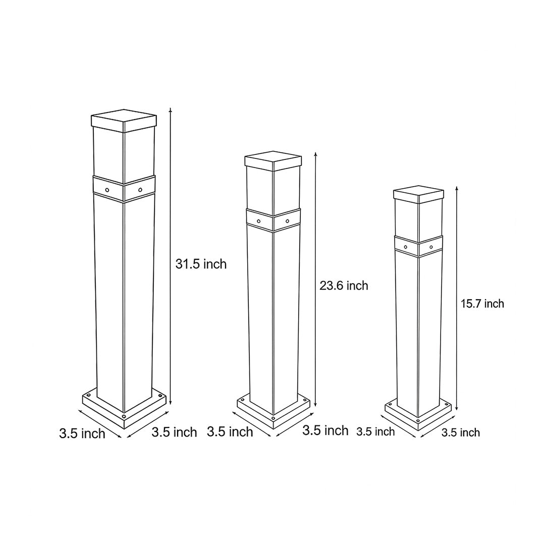 Commercial bollard lights with square black design providing focused illumination for outdoor pathways.