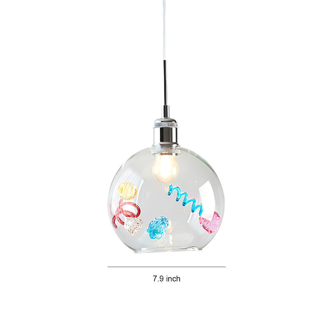 Compact coloured glass pendant lights measuring 7.9 inch diameter, ideal for bar counter or cluster installation.