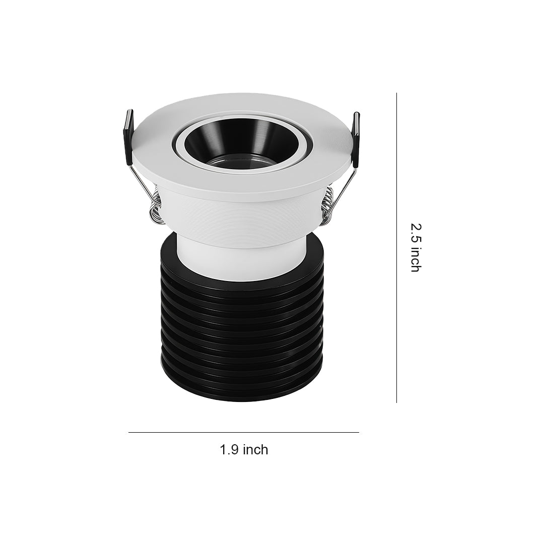 Compact indoor spotlights fixture with white trim and black housing, glass shade chandelier inspired recessed design for ceiling mounting.