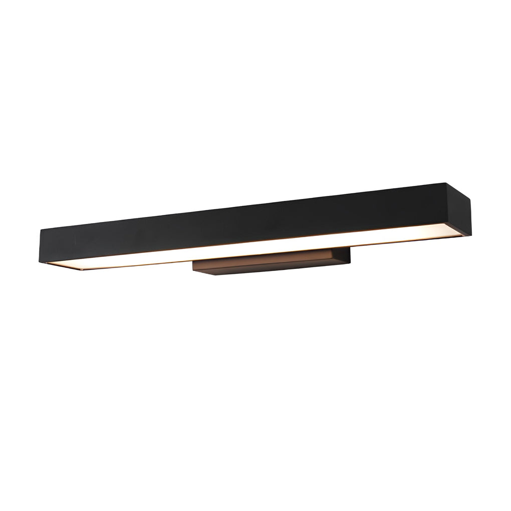 Compact LED linear wall light with rectangular design, shown as a product detail emphasizing modern construction.