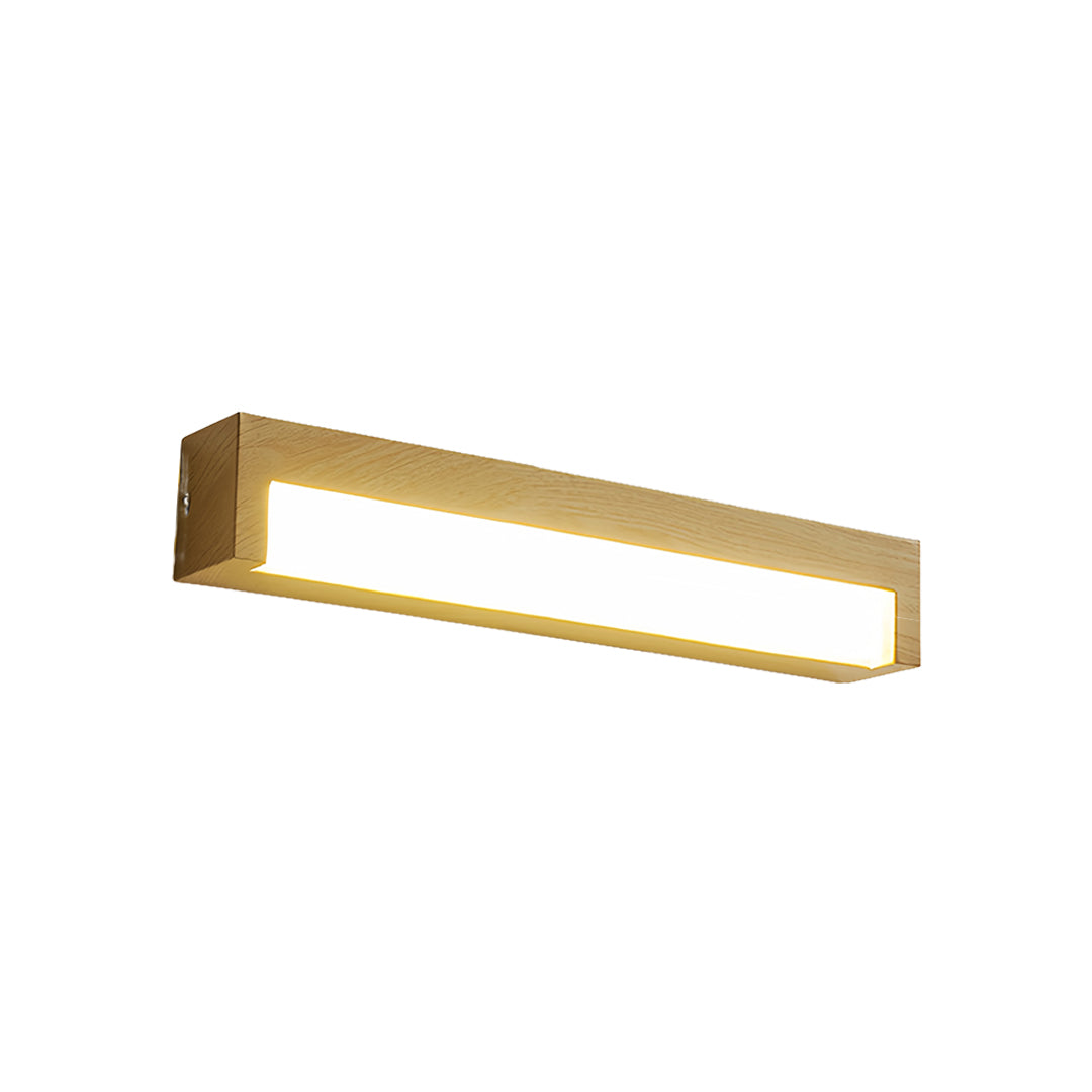 Compact wall mounted led lights with natural wood finish and minimalist styling