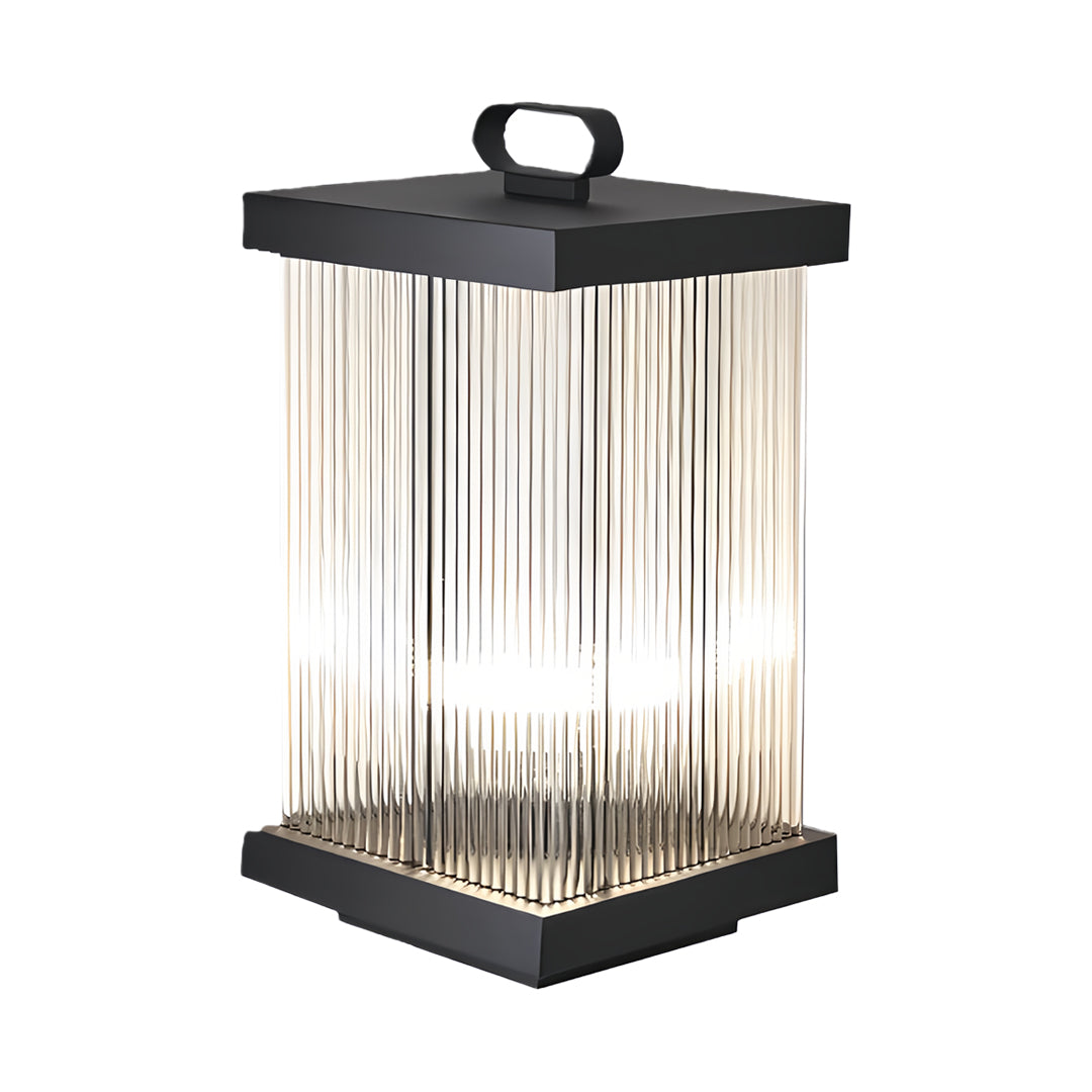 Compact square solar lantern design shown isolated on white background.