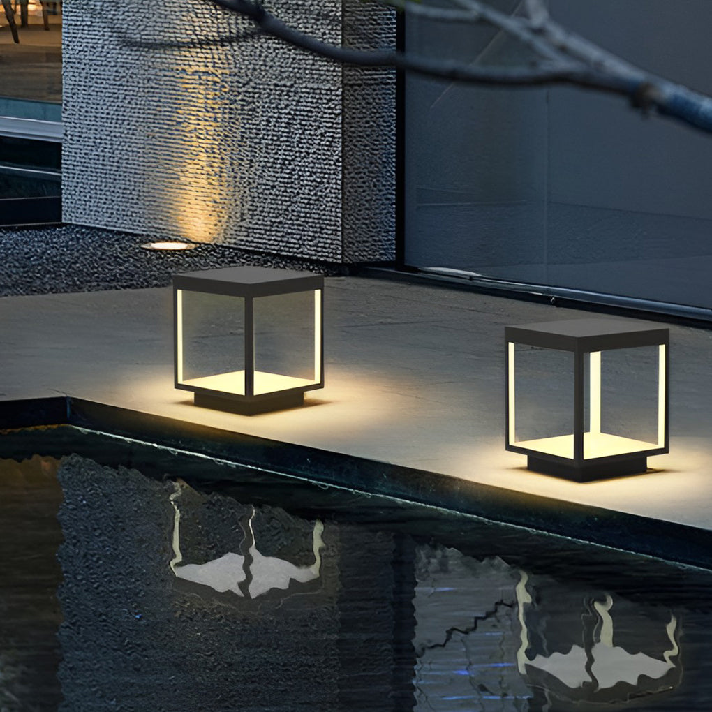 Concrete pillar light placed on an outdoor patio wall