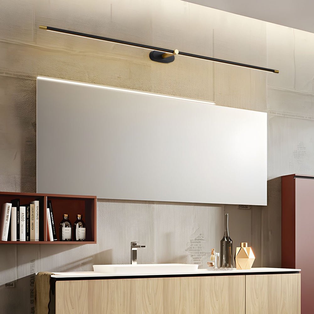Contemporary bathroom vanity light strip with a polished look, offering ambient lighting to enhance your bathroom mirror area.