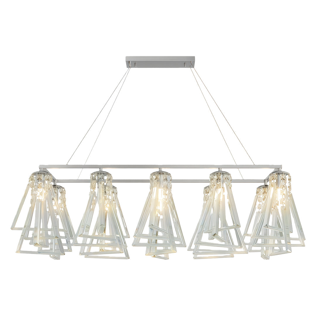 Contemporary contemporary crystal chandelier with glass shade chandelier styling in chrome featuring horizontal linear crystal arrangement.