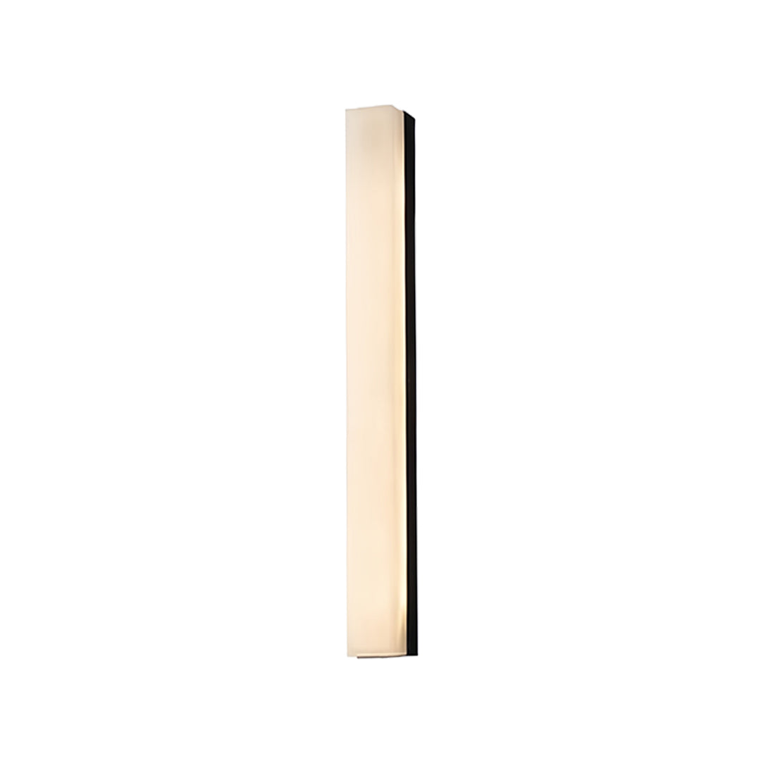 Contemporary copper sconce indoor lighting with vertical wood slat design against neutral wall