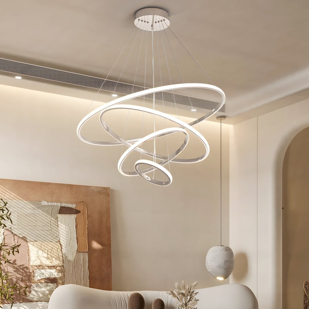 Contemporary Hanging 3/4 - Light Tiered Ring Chandelier - Chrome