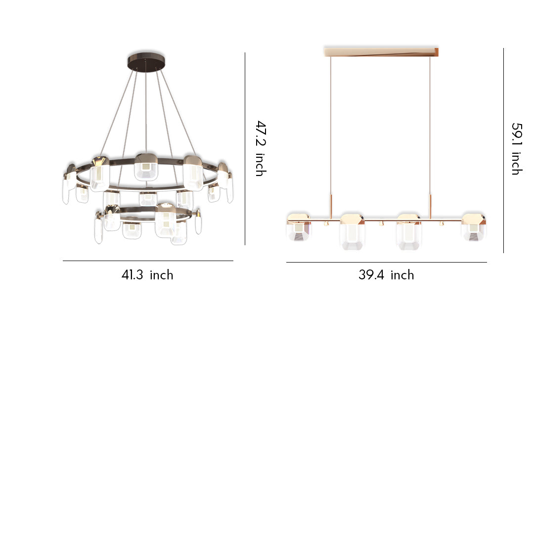 Contemporary italian crystal chandelier featuring dual-tier circular rings with cubic crystal glass pendants in dark finish