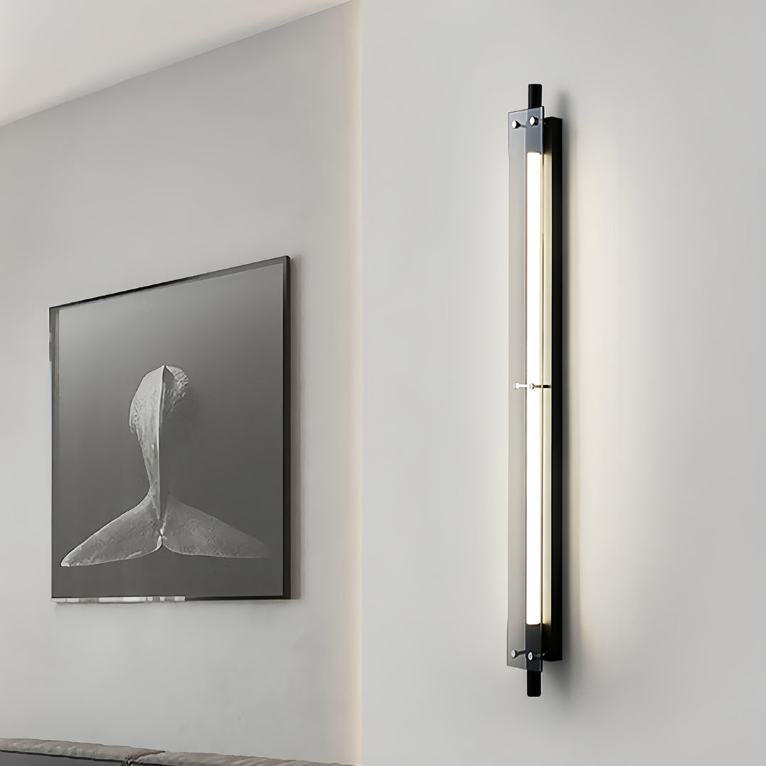 Contemporary wall art area enhanced with sleek led wall strip lights for subtle ambient illumination.