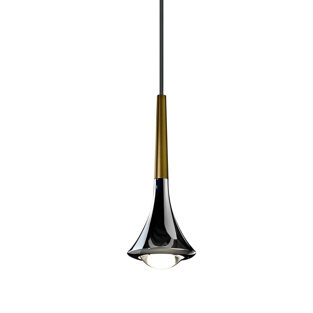 Contemporary mini pendant lights product image featuring gold-accent stem and reflective metal shade.
