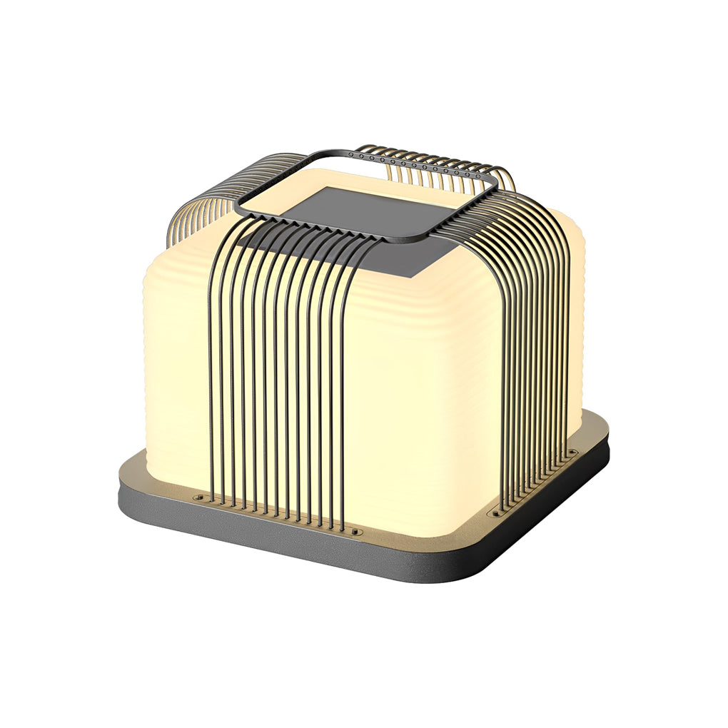 Contemporary outdoor pillar lights with a sleek design, providing elegant light in a garden.