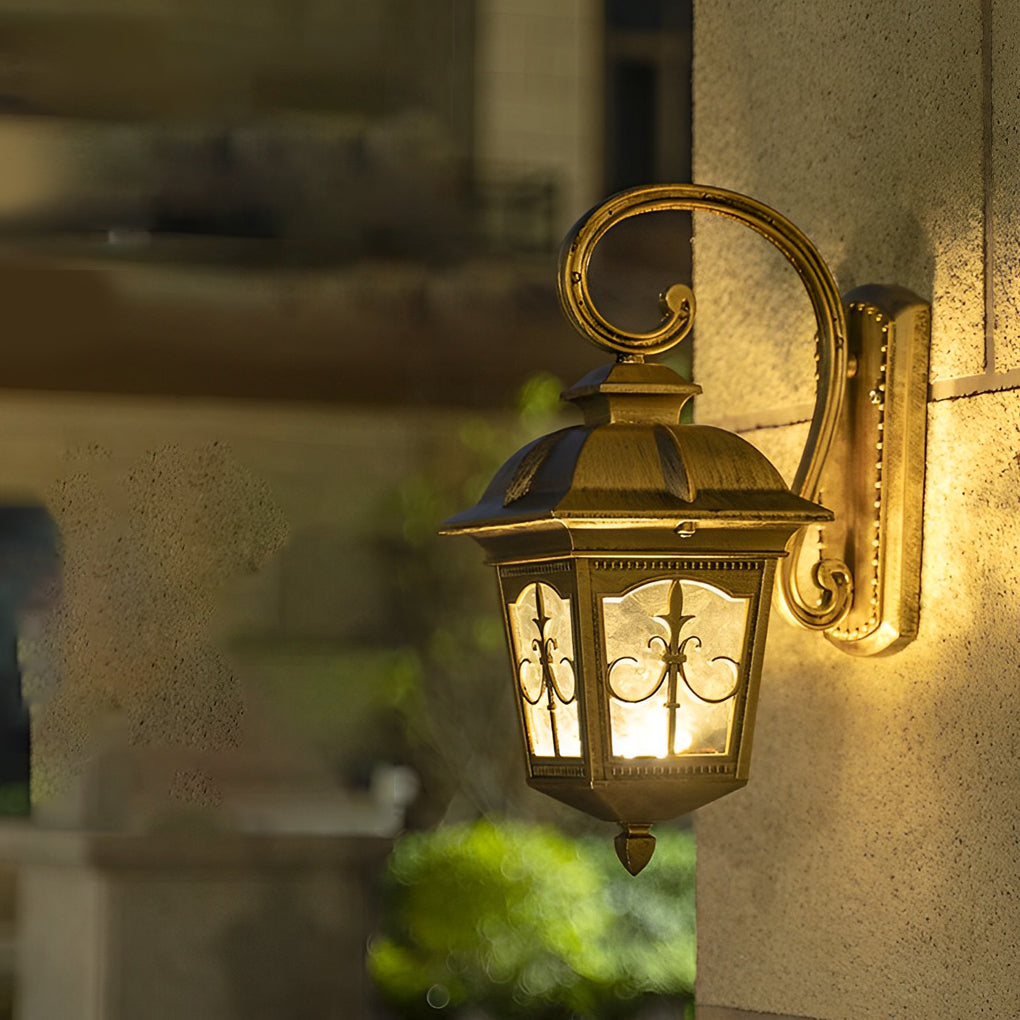 Contemporary outdoor wall light casting soft light on a textured exterior brick wall.