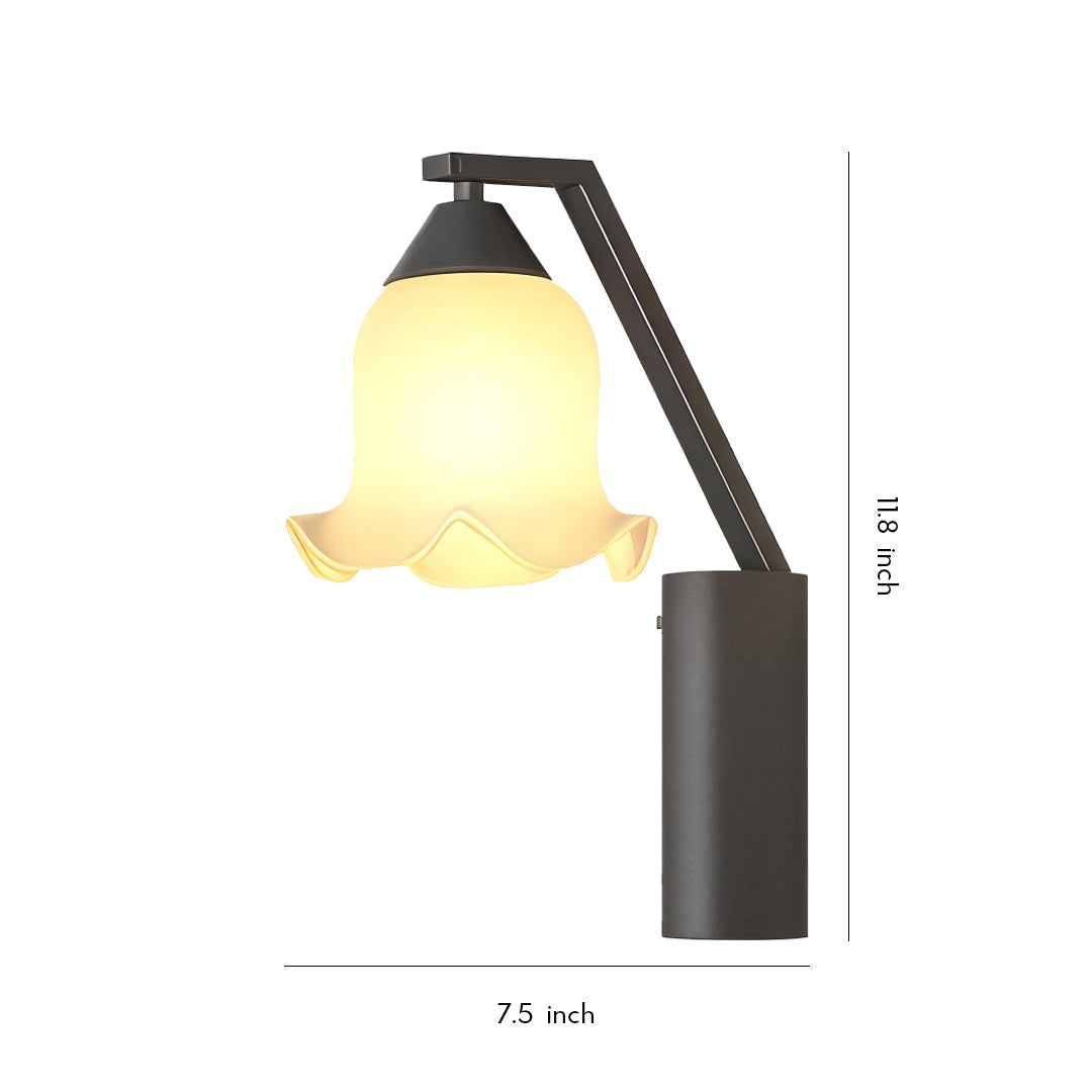 Contemporary outdoor wall lighting flower wall sconce with petal-shaped glass shade and black angular metal frame