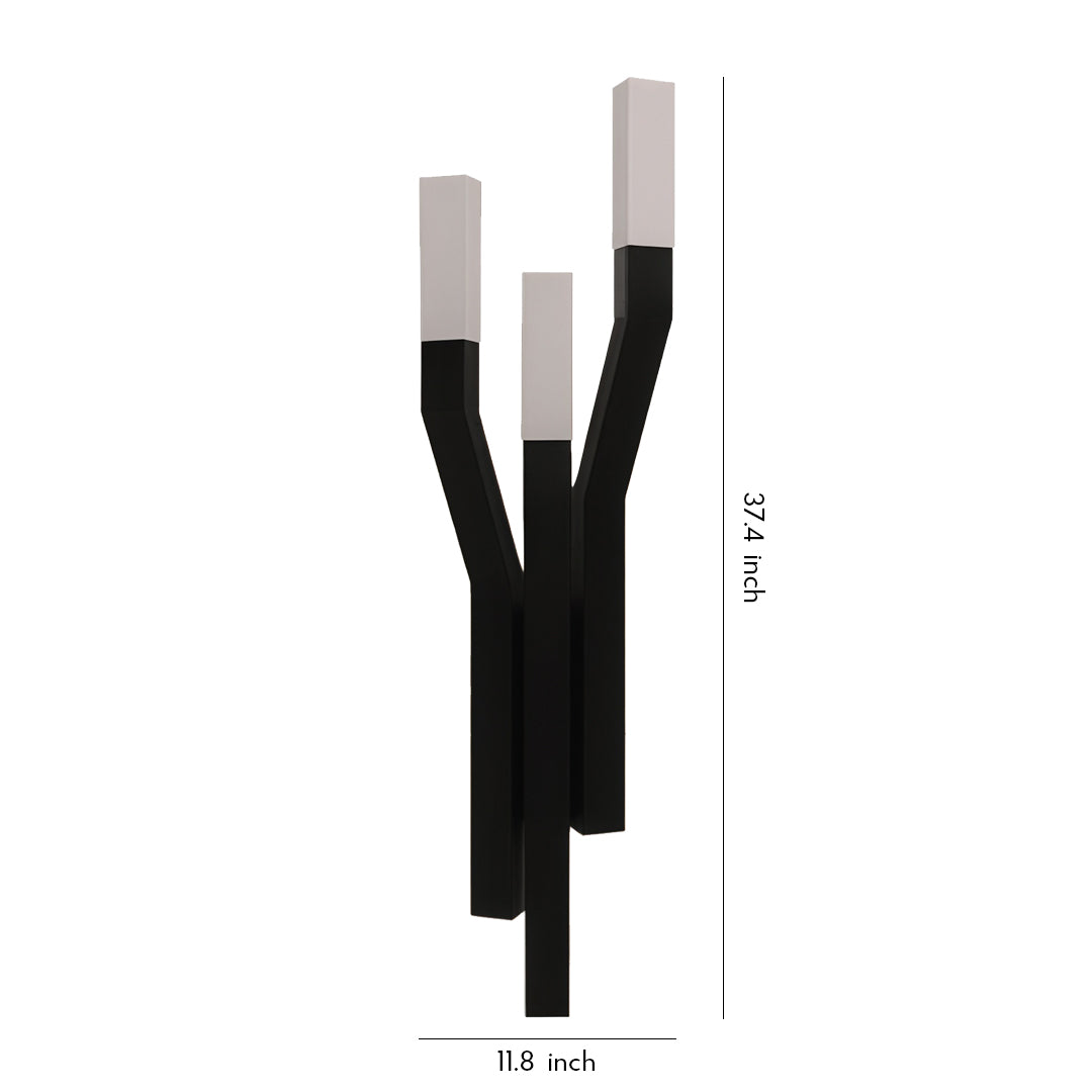 Contemporary outdoor wall lighting large fixtures with dual cylindrical glass shades and black branching design