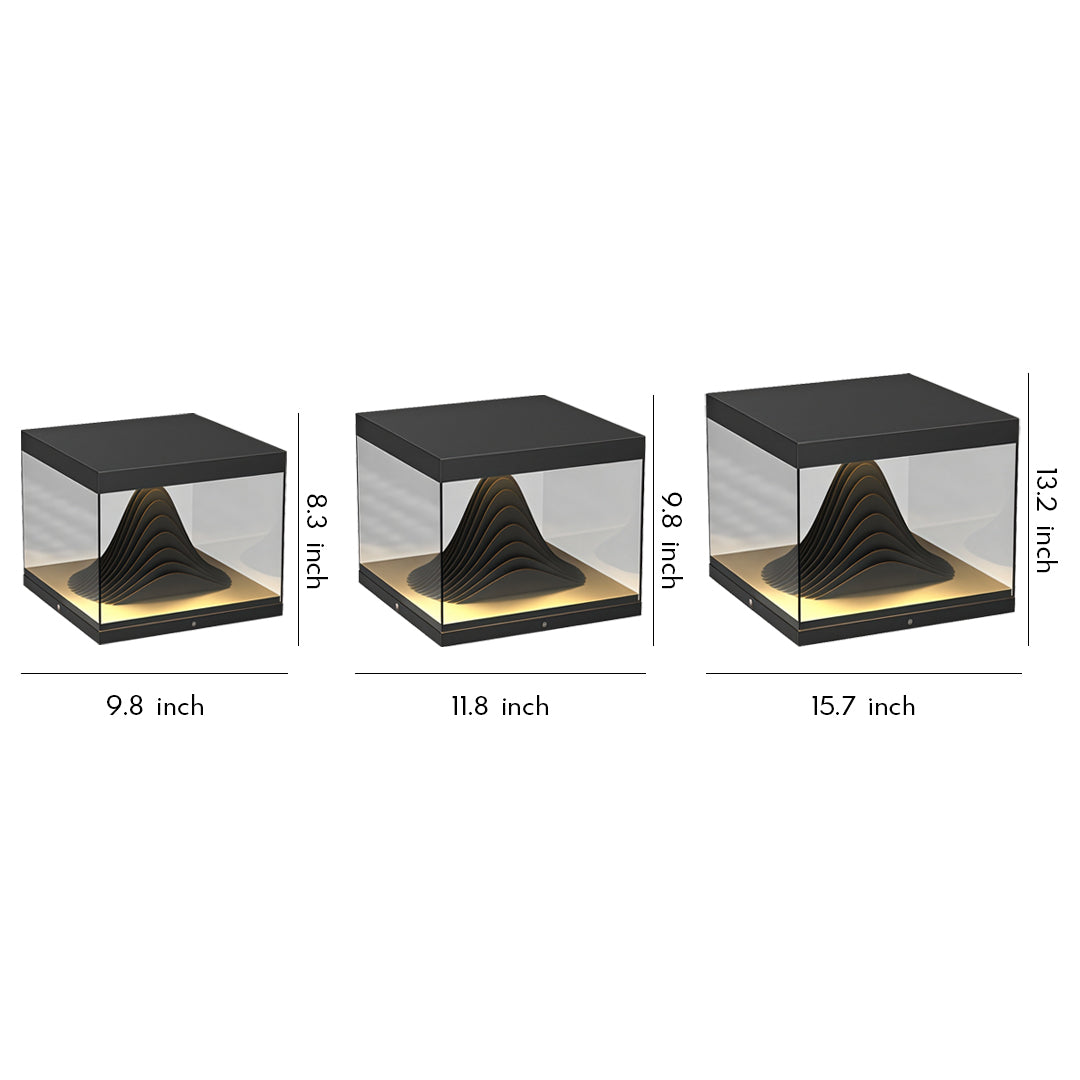 Contemporary outdoor wall lighting pillar fixtures in multiple sizes featuring perforated black caps and LED bases