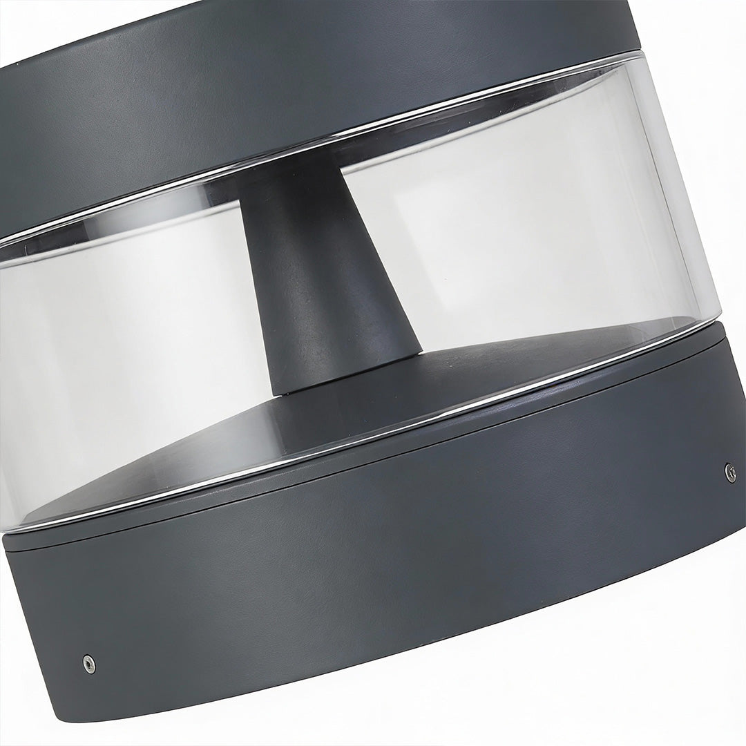 Angled view of contemporary path lights highlighting the clear lens and dark finish used in modern landscape lighting.