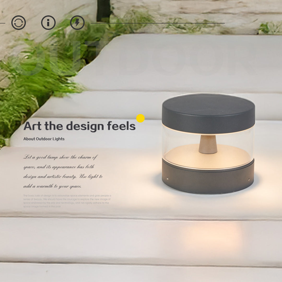 Product display of contemporary path lights showing cylindrical body and diffuser, suitable for modern outdoor paths.